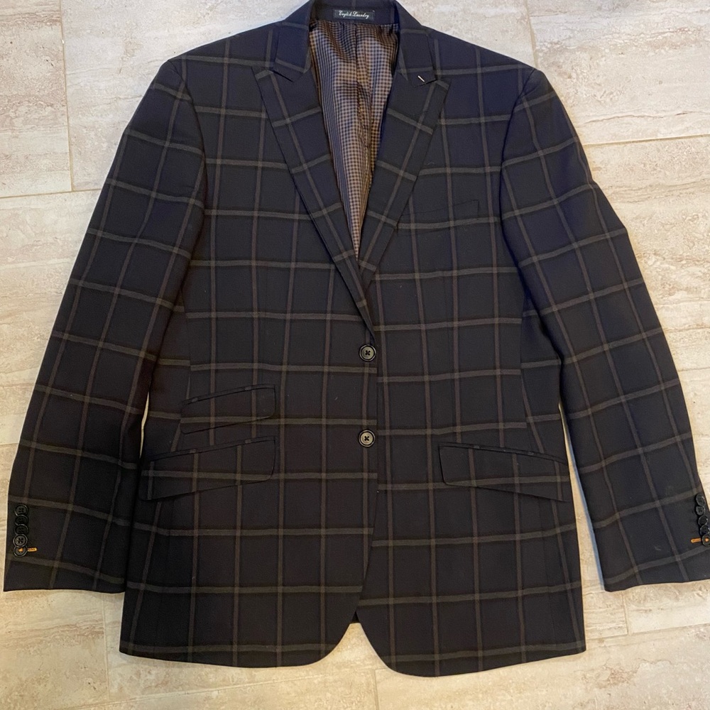 English Laundry Brown and Blue Sport Coat with Windowpane Pattern 42 R